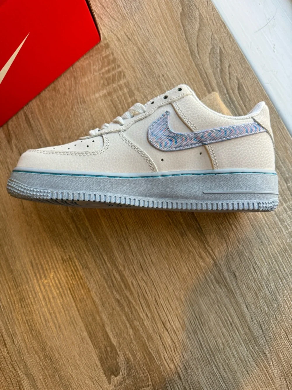 Nike Air Force 1 "Hydrogen Blue" with Psychedelic Swooshes - Picture 2 of 9